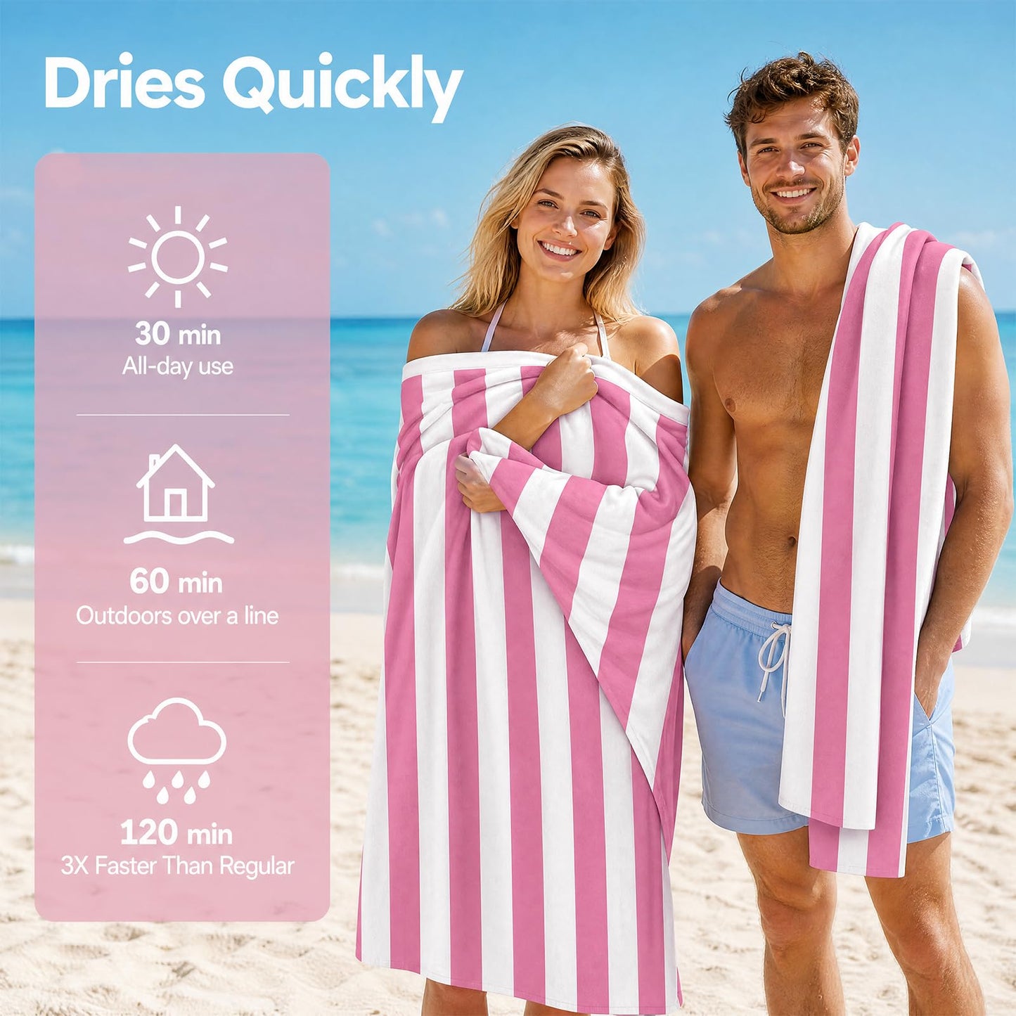 FunnAura Microfibre Beach Towel – 180x90cm Large Quick Dry & Sand Free Towel for Adults, Lightweight Compact Travel Beach Towel (Pink, 1PCS)