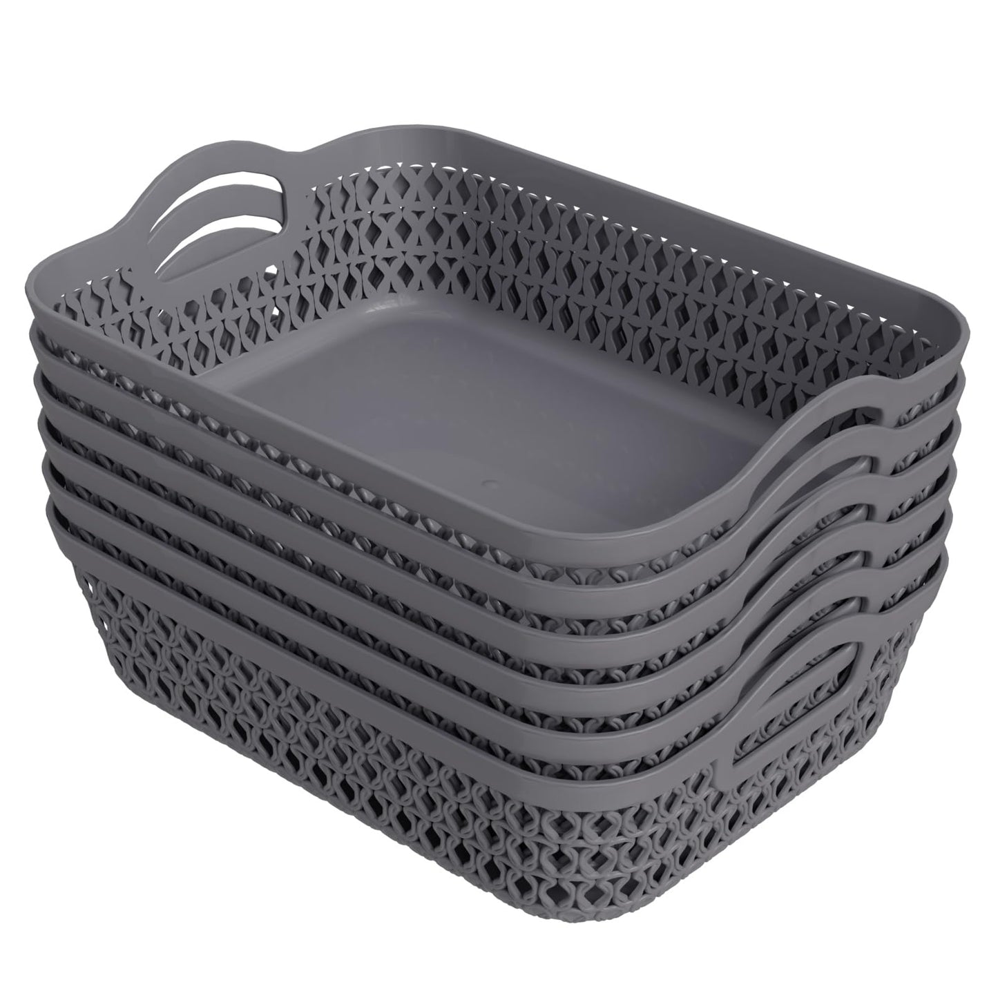 Lesbye Set of 6 Plastic Storage Basket Trays, Grey Plastic Baskets Tray