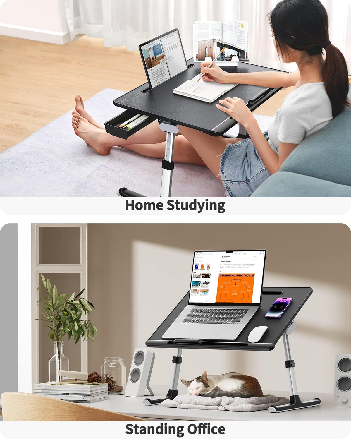 SAIJI Laptop Bed Tray Desk, X-Large Adjustable Laptop Table Black