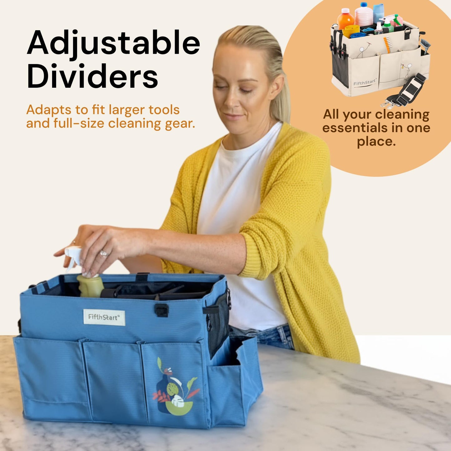 FifthStart Multipurpose Cleaning Caddy with Handle, Waist & Shoulder Strap - Nappy Caddy - 9 Pockets & Easily Cleaned