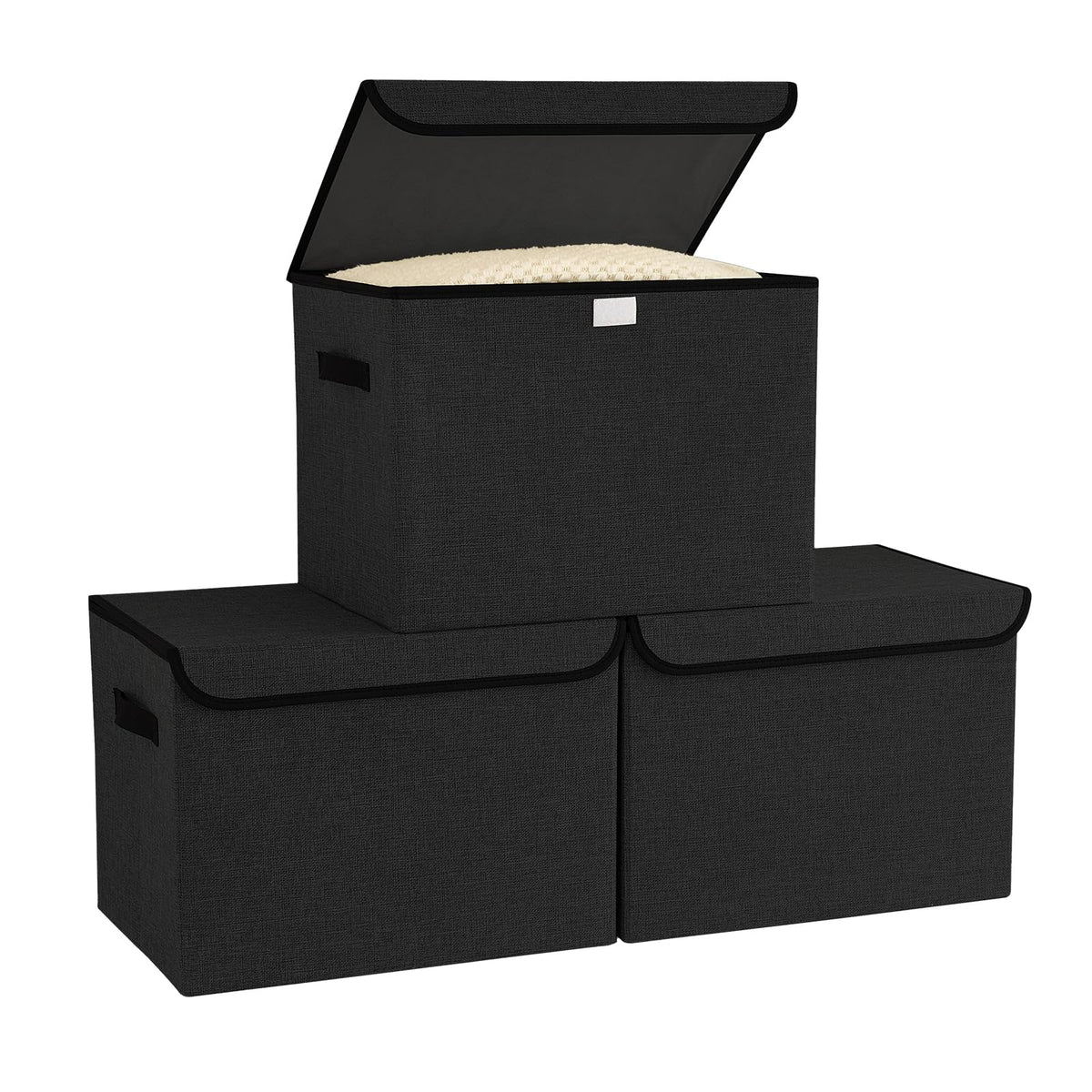 Bagnizer Large Collapsible Storage Baskets with Lids & Handles 3PCS