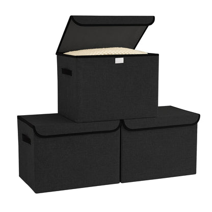 Bagnizer Large Collapsible Storage Baskets with Lids & Handles 3PCS