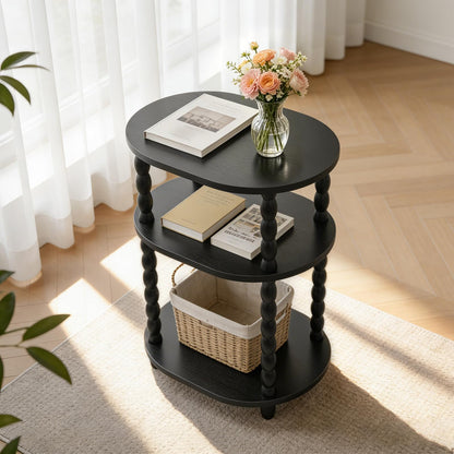 GOODLAN Wooden Side Table,3-Tier Small End Table with Storage Shelf, Vintage Retro furniture Bedside Coffee oval Table Night Stand for Living Room