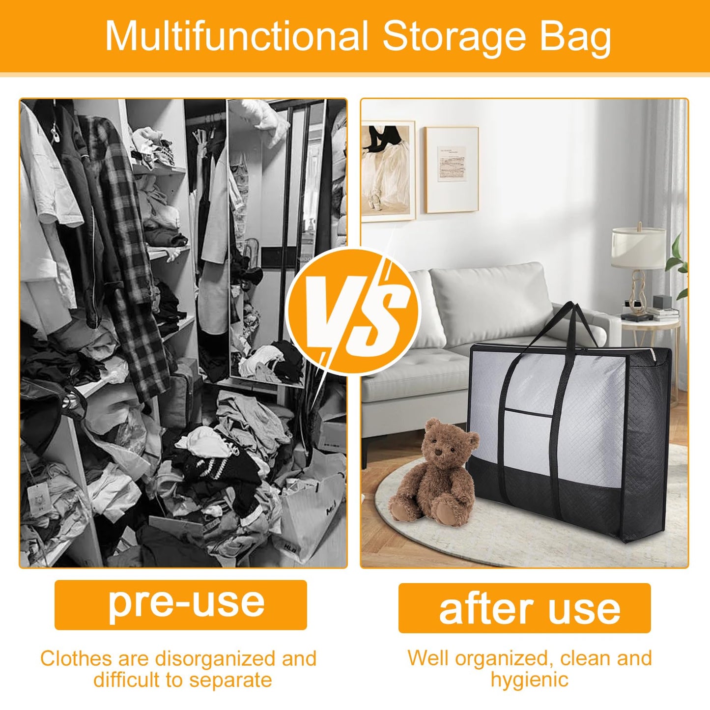 Moving Bags, 2 Pcs 140 L Large Storage Bags with Lid, Heavy Duty Moving Bag, Packing Bag for Moving House Clothes Duvet Underbed Travelling Laundry