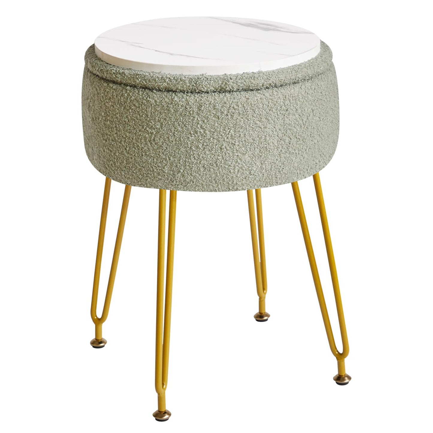 IBUYKE Makeup Vanity Stool, Teddy Velvet Ottoman, Light Green WBD010D