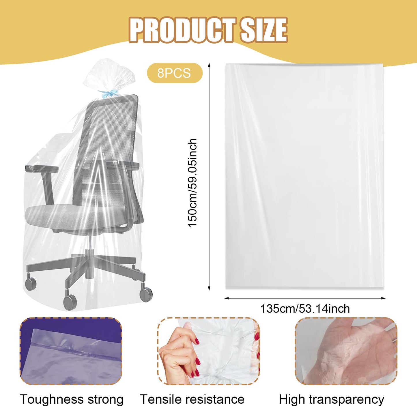 8 Pcs Extra Large Plastic Bags, 135 * 150cm Suitcase Storage Bag, Heavy Extra Large Clear Storage Bags, Clear Plastic Bag for Kitchen, Bathroom
