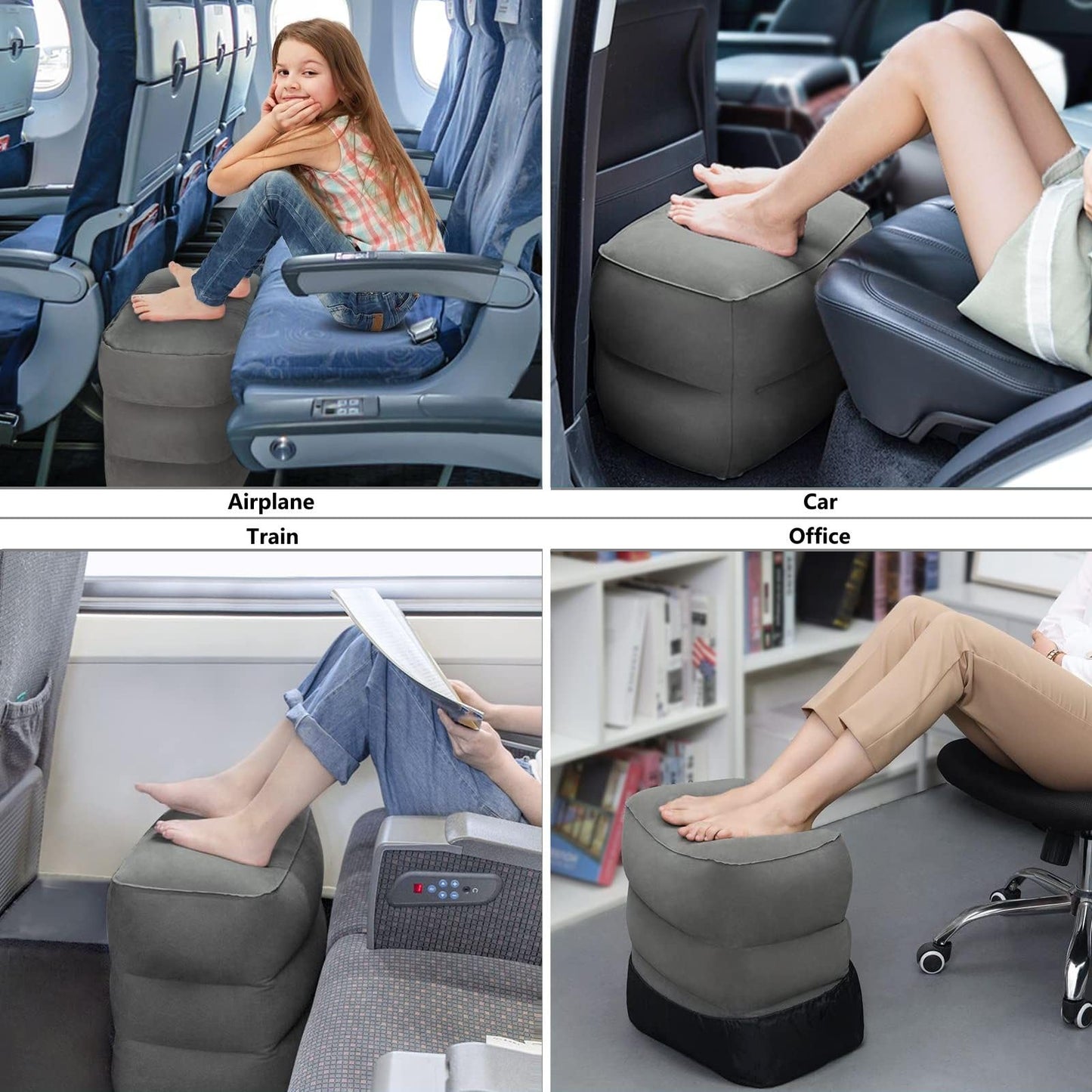 Inflatable Foot Rest Pillow, Airplane Travel Pillow, Multifunctional Adjustable 3 Layers Height Foot Rest