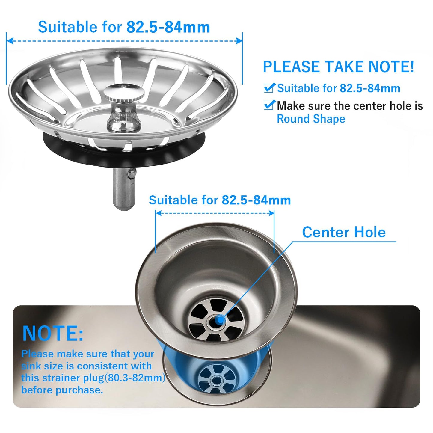Tomario Kitchen Sink Plug Strainer Stainless Steel Strainers Sink Plugs Replacement Hole Diameter 82mm for Kitchen Sink