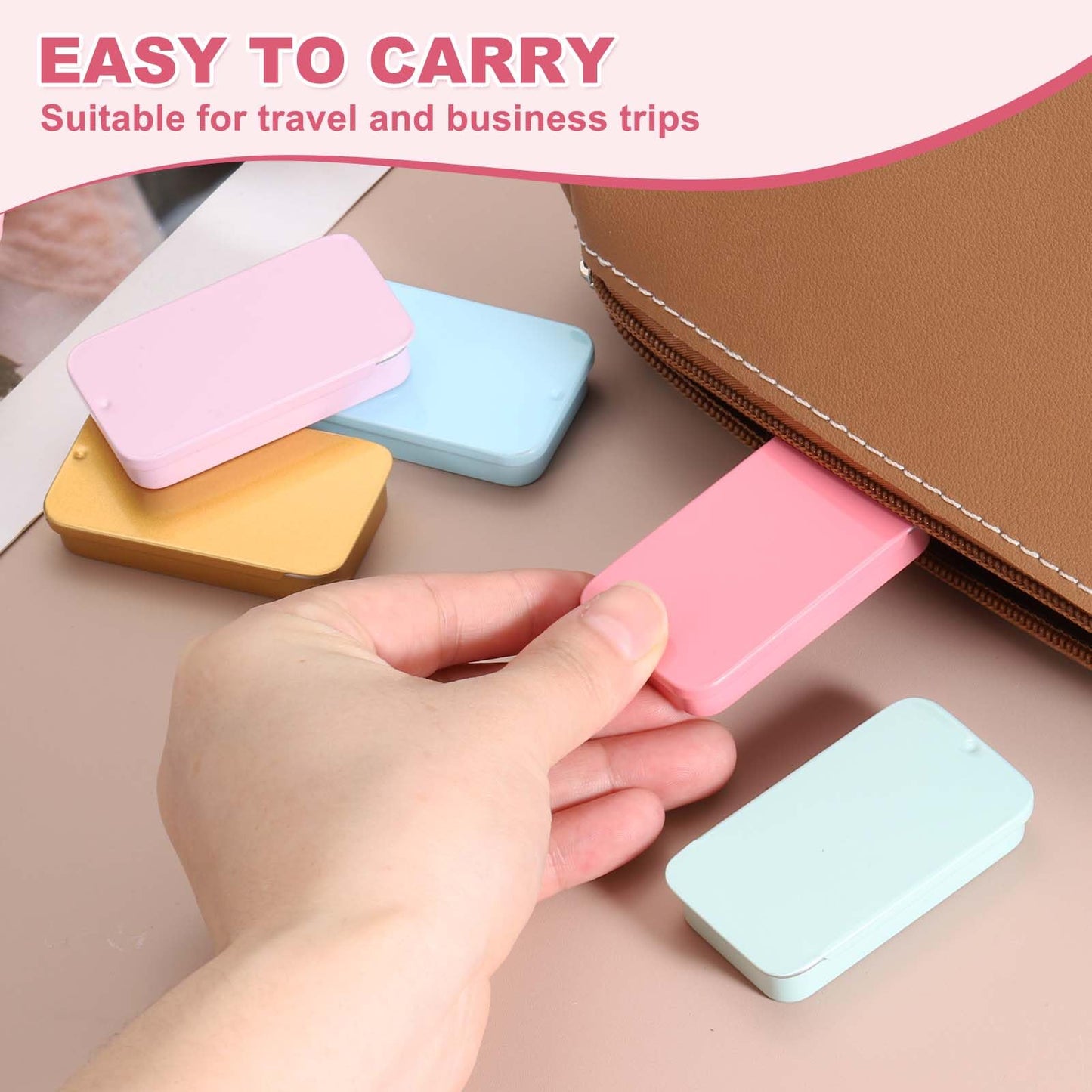 sourcing map 4 Pcs Metal Tin Box Container, 2.4x1.3x0.4 Slide Top Tin Containers Small Empty Rectangular Storage Box for Lip Balm Candies Jewelry