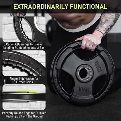 PhysKcal 1.25kg, 2.5kg, 5kg Olympic Weight Plates Set, 2 inch Rubber Coated Cast Iron Plates, Bumper Plates Steel Insert Strength Training for EZ Curl