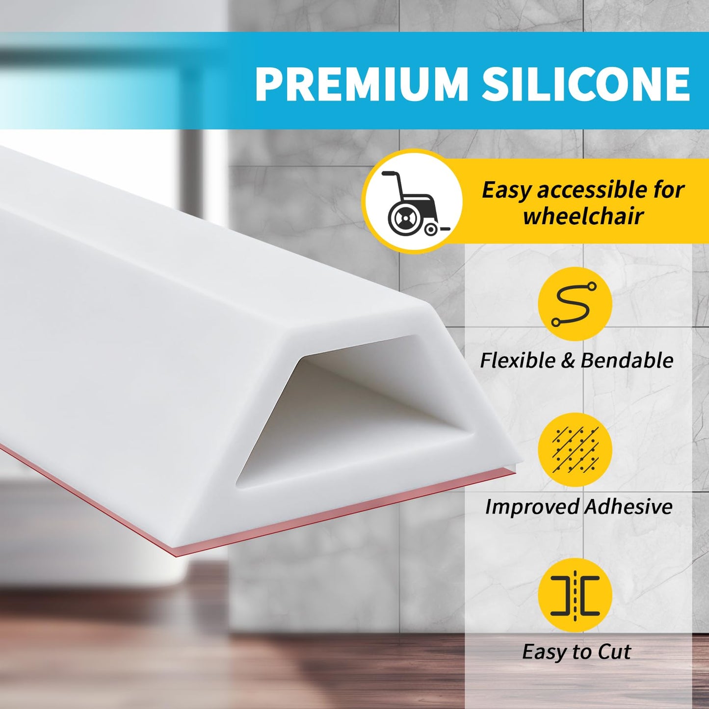 DLYYPLUS 98"/2.5M Collapsible Wet Room Floor Barrier Self-Adhesive Shower Threshold Water Dam Keeps Water Inside Threshold Dry and Wet Separation