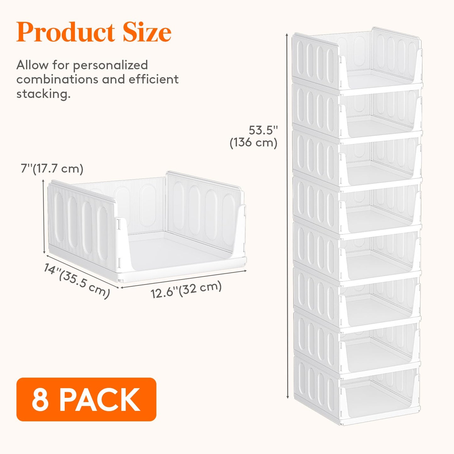 Lifewit 8 Pack Stackable Wardrobe Storage Organiser Hat Boxes 35.5 cm Depth