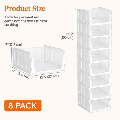 Lifewit 8 Pack Stackable Wardrobe Storage Organiser Hat Boxes 35.5 cm Depth