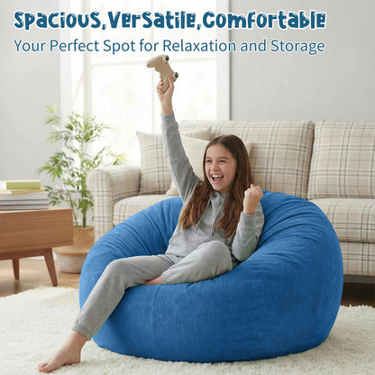 Nobildonna 3 ft Bean Bag Chair Cover No Filler for Adults and Kids 300L Extra Large Stuffed Animal Storage Bean Bag Washable Soft Premium Corduroy