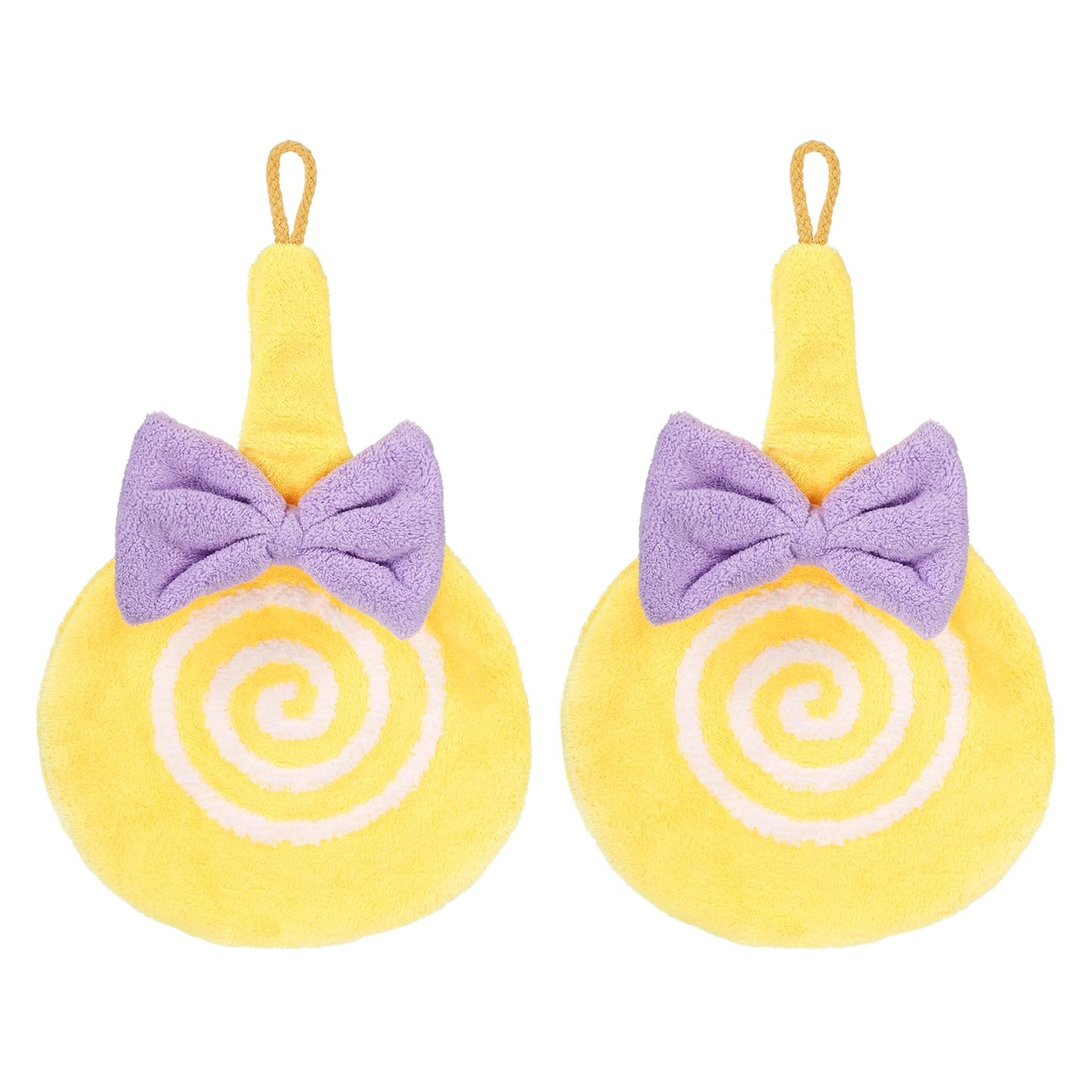 sourcing map 2 Pcs Cute Hand Towels, Soft Coral Hanging Hand Towel with Hanging Loop, Lollipop Pattern, Highly Absorbent