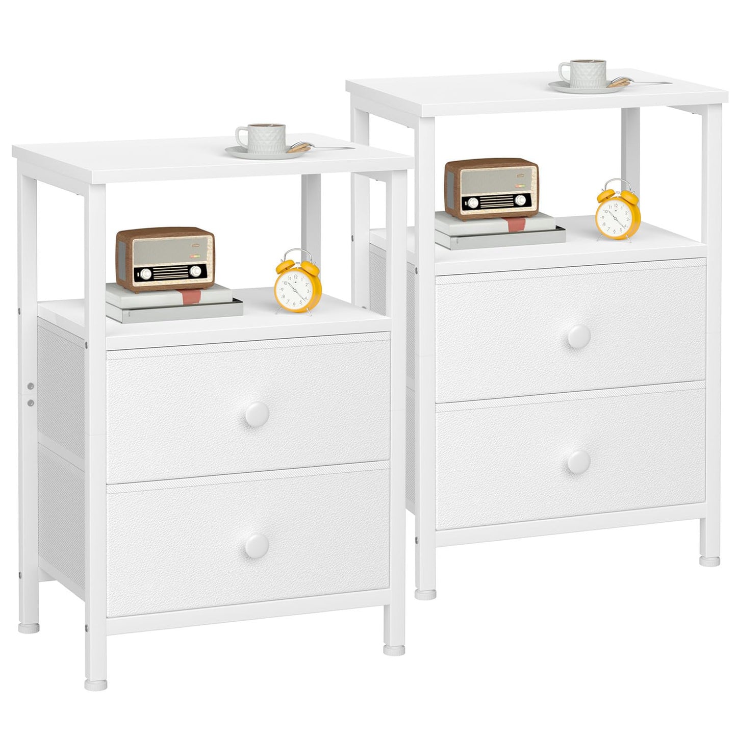 LOAKEKEL Bedside Table, Side Tables Set of 2 with 2 Fabric Drawers
