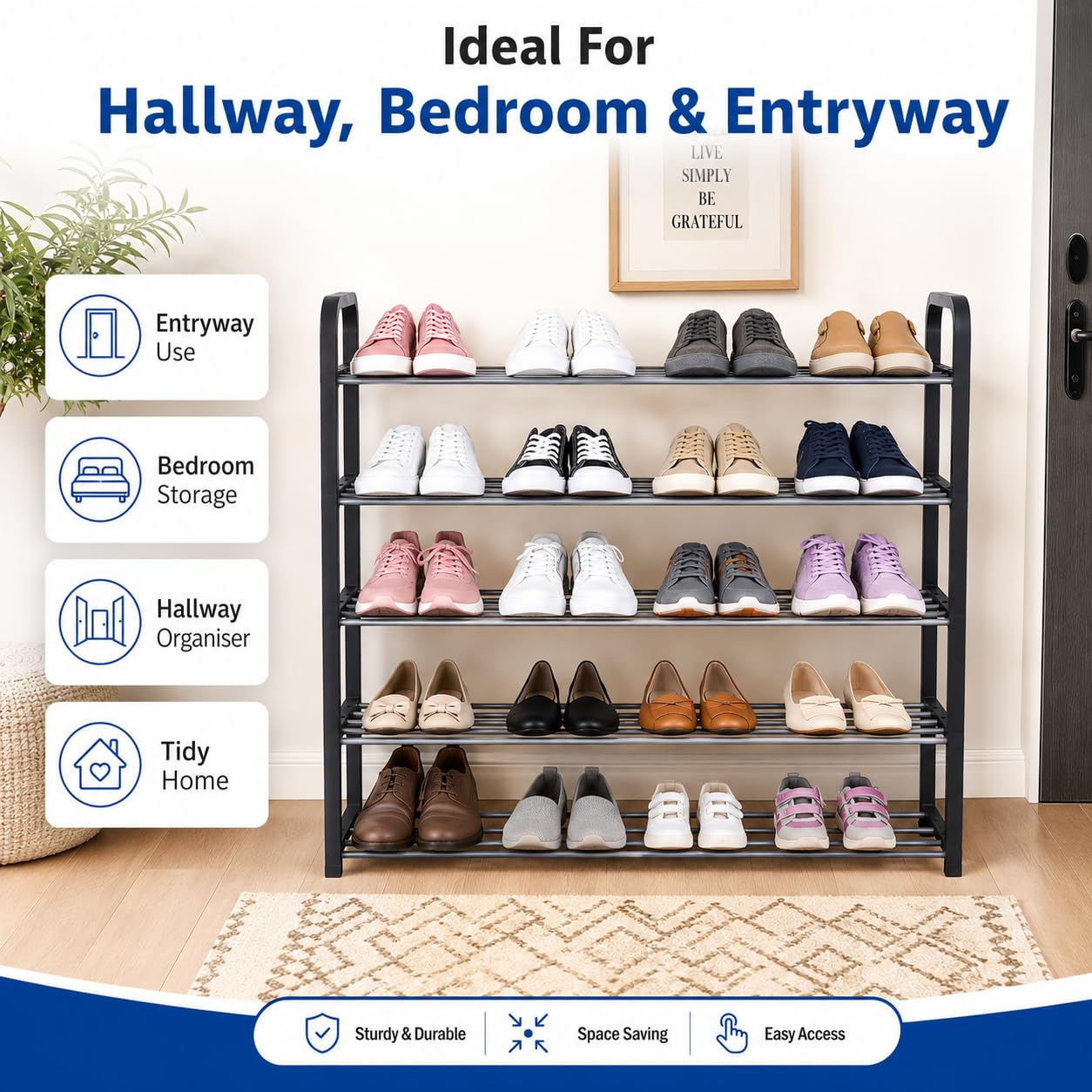 1ABOVE 5 Tier Heavy Duty Shoe Rack Organiser, Black