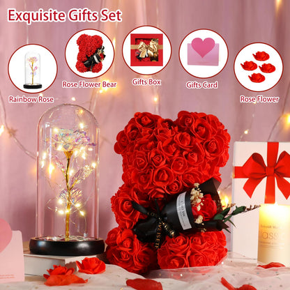 POHOMEGK Mothers Day Rose Gift for Mum, Grandma and Mother-in-law - Rose Teddy Bear Forever Flower Box, Birthday Surprise, Luxury Artificial Roses