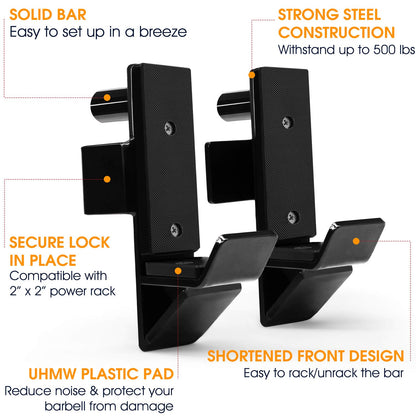 Yes4All Steel J Hooks Squat Rack 2x2/3x3 with Protective UHMW Pad - Power Rack Attachments Barbell Holder for Home Gym