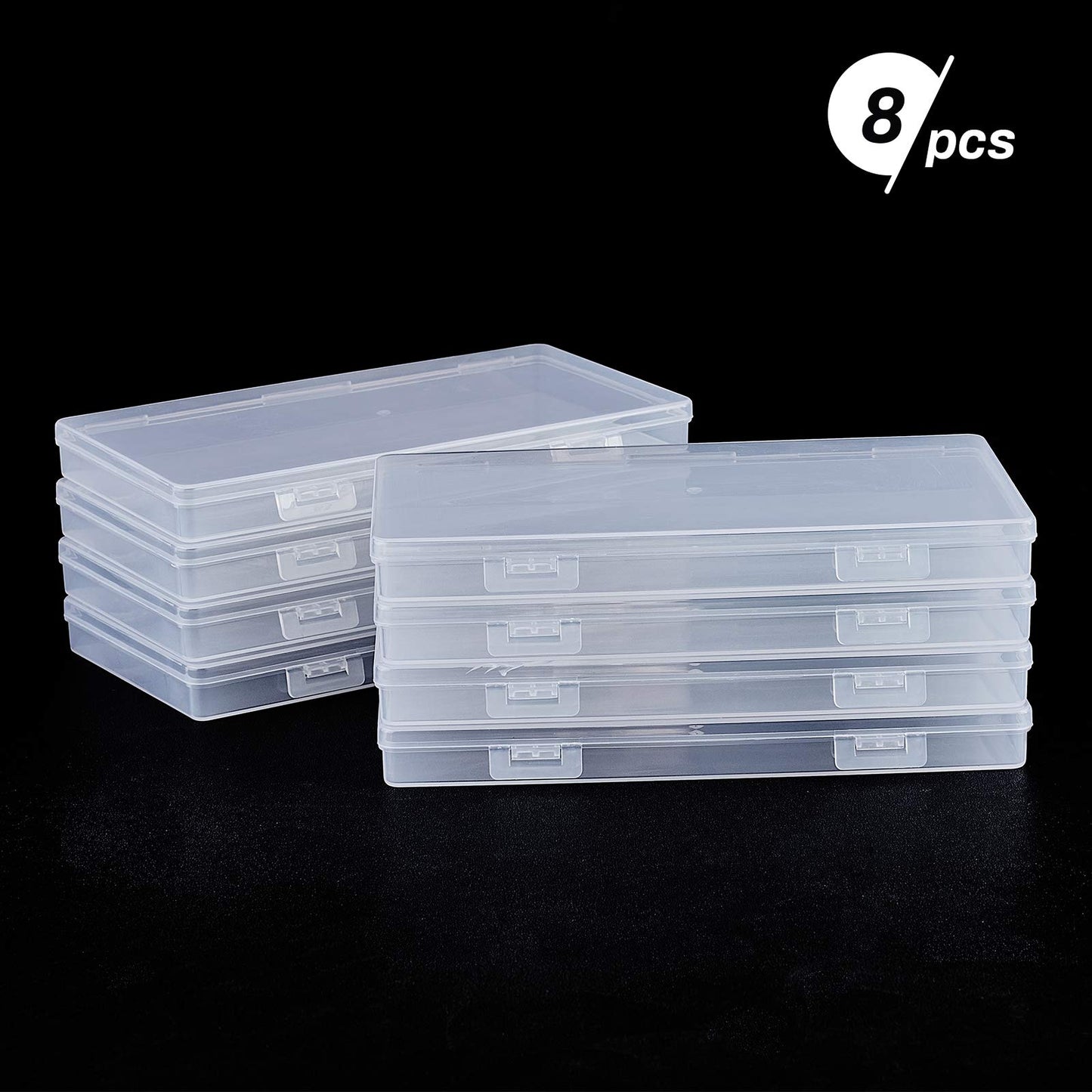 BENECREAT 8 Pack 16.5x9x1.6cm Rectangle Clear Plastic Bead Storage Containers Box with Hinged Lids for Paint Brushes, Pencil, Vinyl Tools
