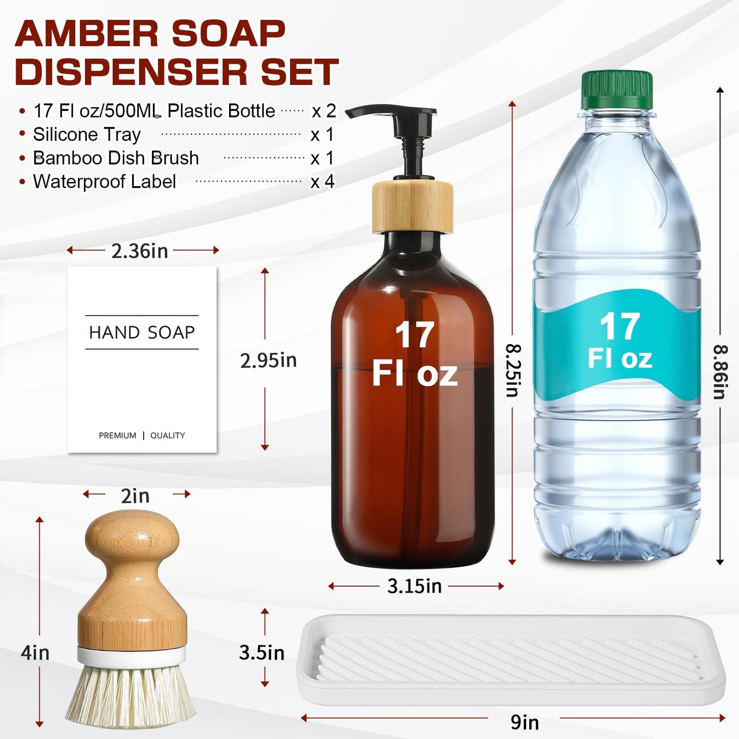GMISUN Dish Soap Dispenser, Amber Kitchen Soap Dispenser Set with Tray