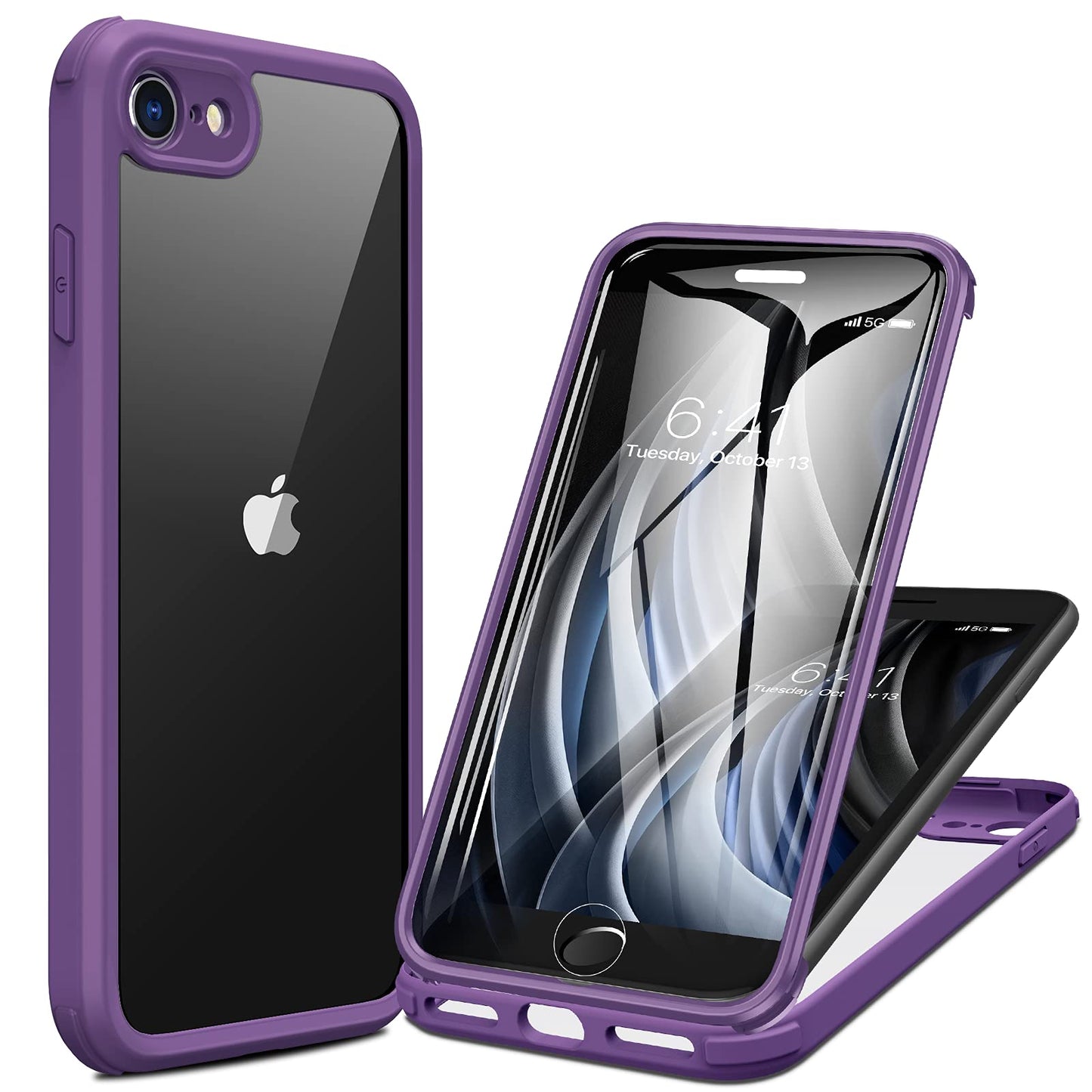 Miracase iPhone SE 2020 Case/iPhone 8 Case with Built-in Glass Screen Protector, Full-Body Rugged Clear Bumper Case for iPhone SE 2020/ iPhone 8,
