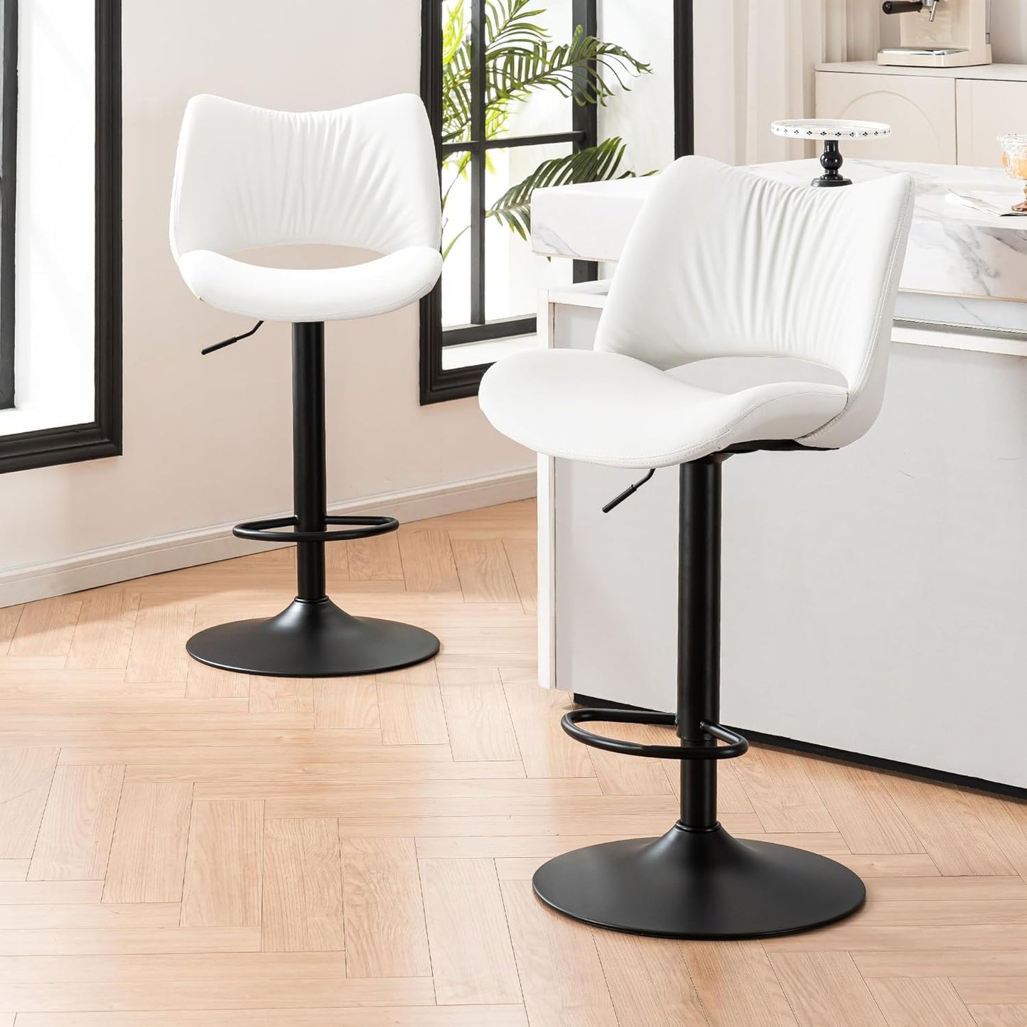YOUNUOKE Bar Stools Set of 2, Adjustable Breakfast Bar Stools, White
