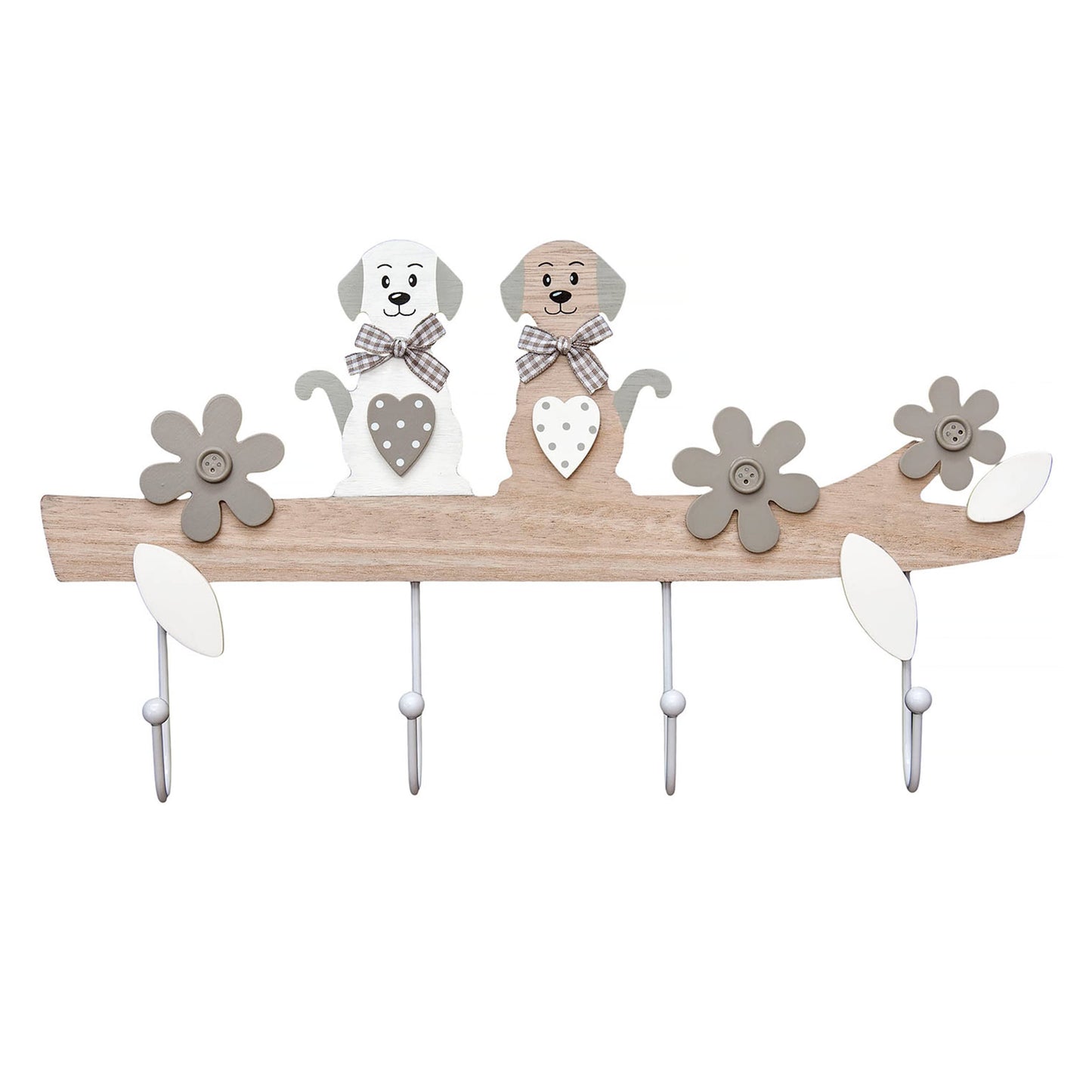 SPOTTED DOG GIFT COMPANY Coat Hooks Wall Mounted Coat Rack, Cute Decorative Wooden 4 Hook Wall Hanger for Clothes Keys Leads