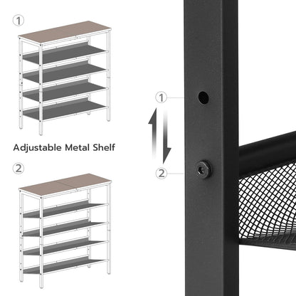 HOOBRO Shoe Rack, 5-Tier Shoe Organizer, Shoe Storage Rack for 16-20 Pairs, Adjustable Mesh Shelves, Shoe Storage Unit for Entryway, Metal Frame,