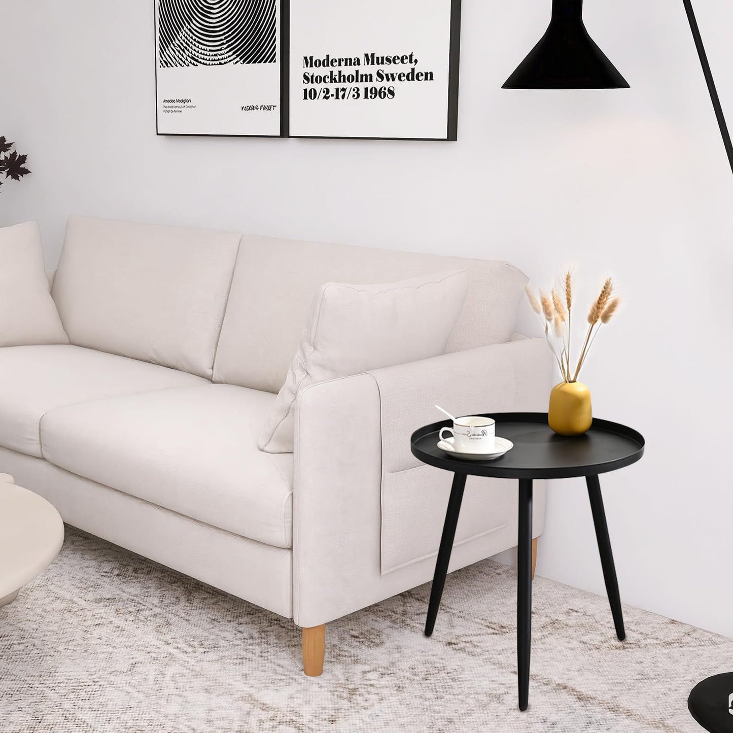 H JINHUI 45cm Metal Side Table for Living Room, Round Sofa End Coffee Table, Modern Simple Metal Frame Snack Table