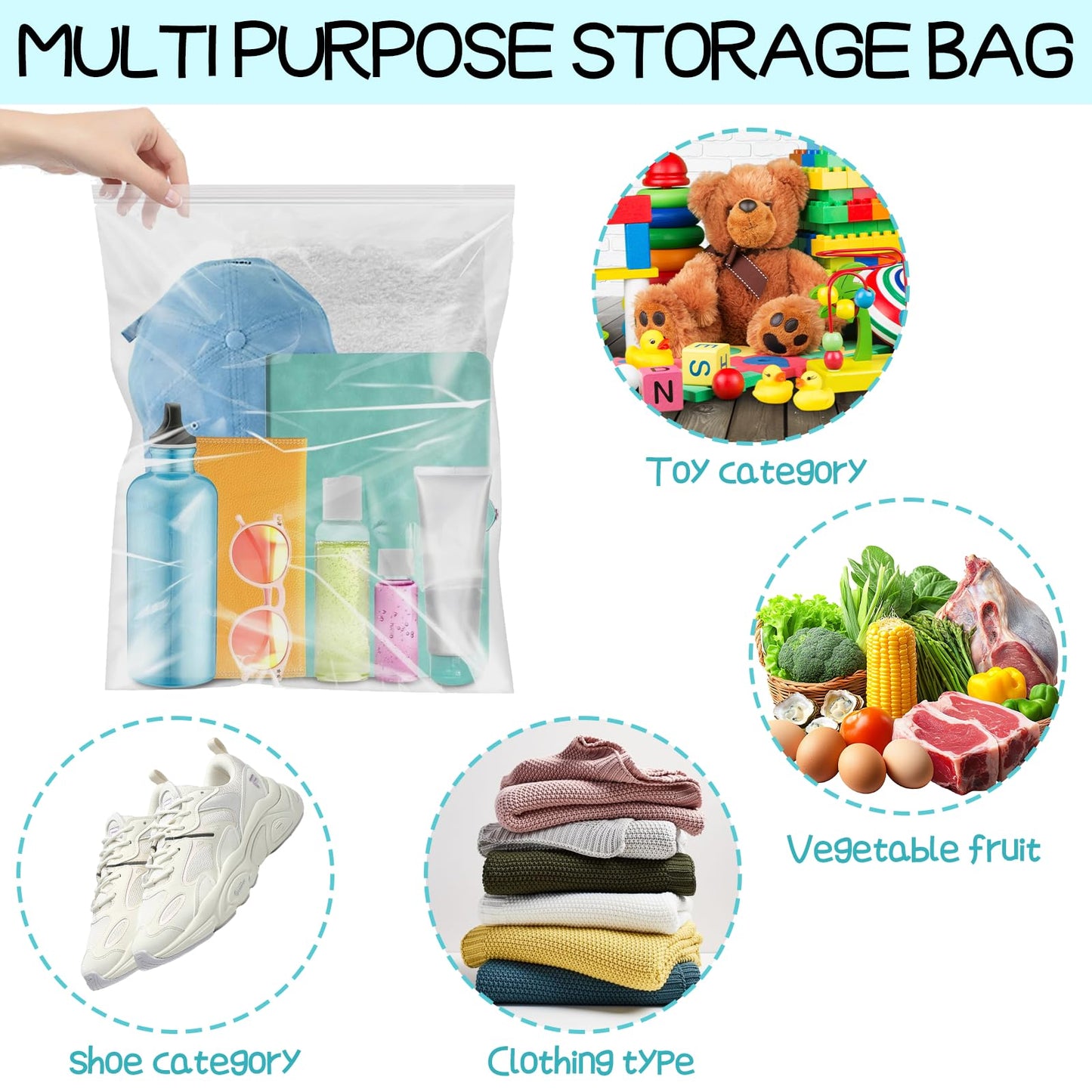 HIGA-JKL Resealable Clear Plastic Ziplock,Clothing Storage,Large Resealable Clear Plastic,Grip Seal Bags,Press Seal Bags,20Pcs （No Hole）