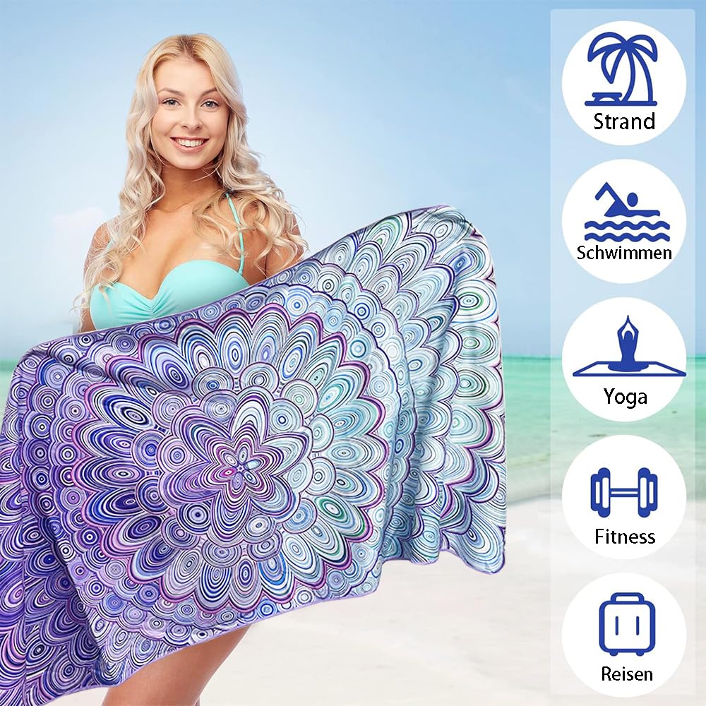 JAODFK Microfibre Beach Towel 71"X32" Quick Dry Lightweight Sand Free Extra Large Thin Purple Mandela Towels Travel Essentials For Adults Womens Swim