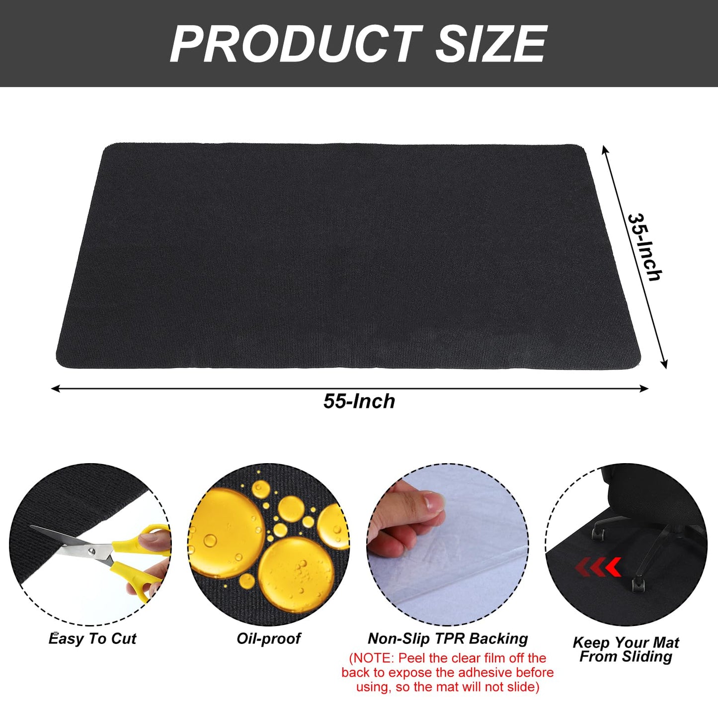 PATIKIL 90 x 140cm/(55" x 35") Office Chair Mat, Multi-Purpose Desk Carpet Floor Mats for Rolling Chairs for Hardwood Floors (Black)