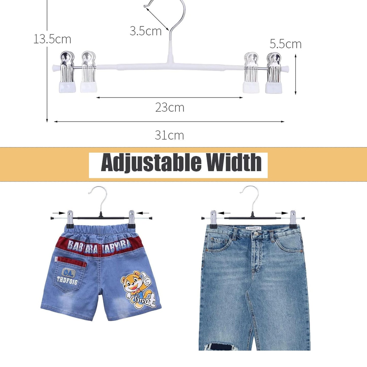 8Pack Trouser Hangers -Skirt Hangers with Adjustable Non Slip Clips Strong Chrome- Space Saving Pant Hangers,Heavy Duty Metal Hangers for Shorts
