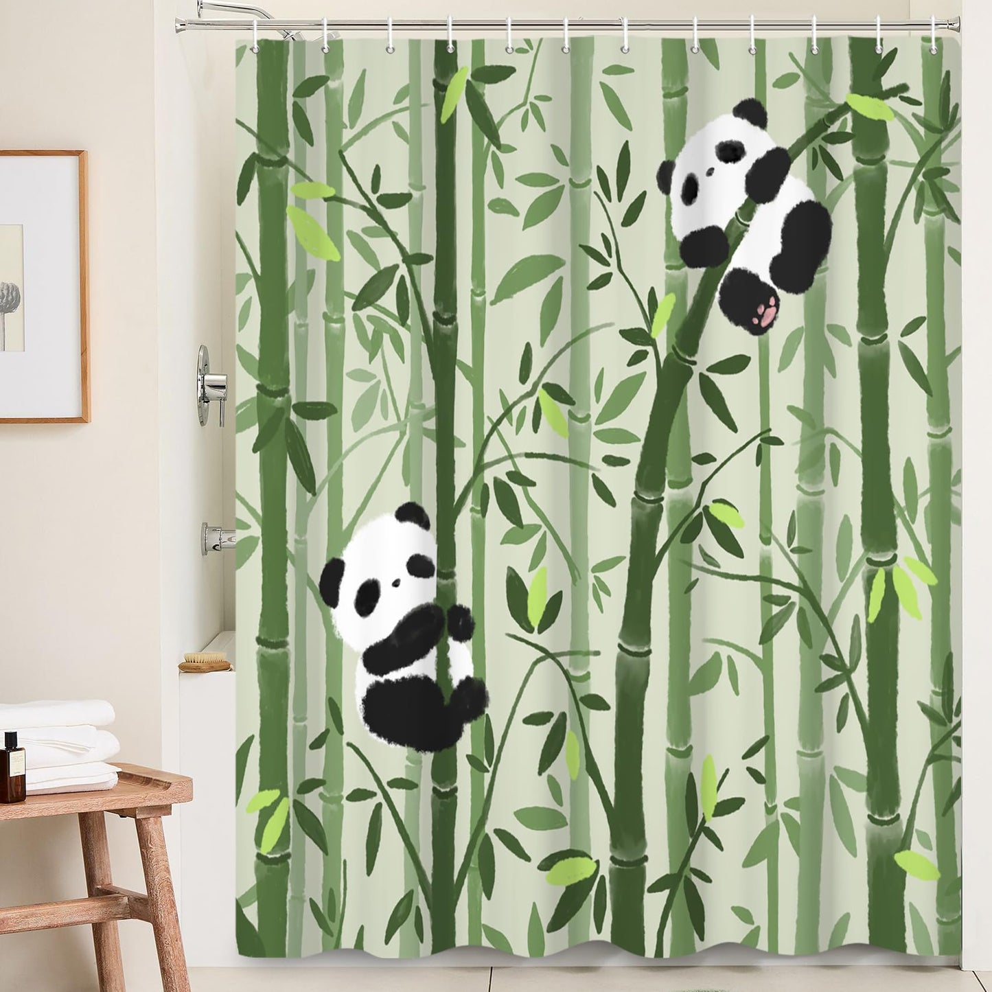 Ttincceer 180x180cm Cute Panda Shower Curtain Bamboo Forests Cartoon Panda Pattern Bathroom Curtain Mildew Resistant Black White Animal Shower