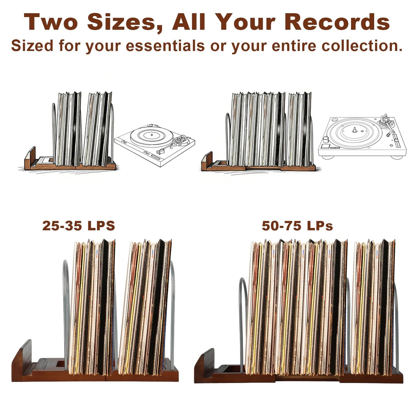 Clyfanesy Vinyl Record Holder for 50 LPs, Wooden Now Playing Display Stand