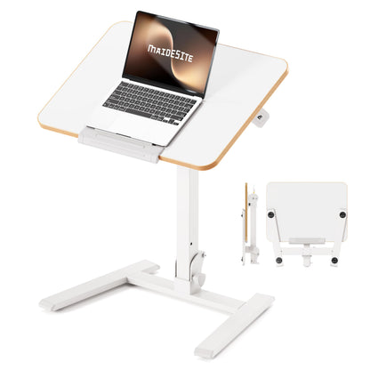 MAIDeSITe Fit Go Overbed Table with Wheels, Foldable Height Adjustable Desk