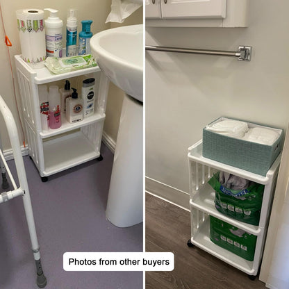 Storage Trolley Slide Out Rolling Cart Utility Slim Organiser Shelf on Wheels 3 Tier Narrow Places Mobile Shelving Unit Tower Rack for Bathroom