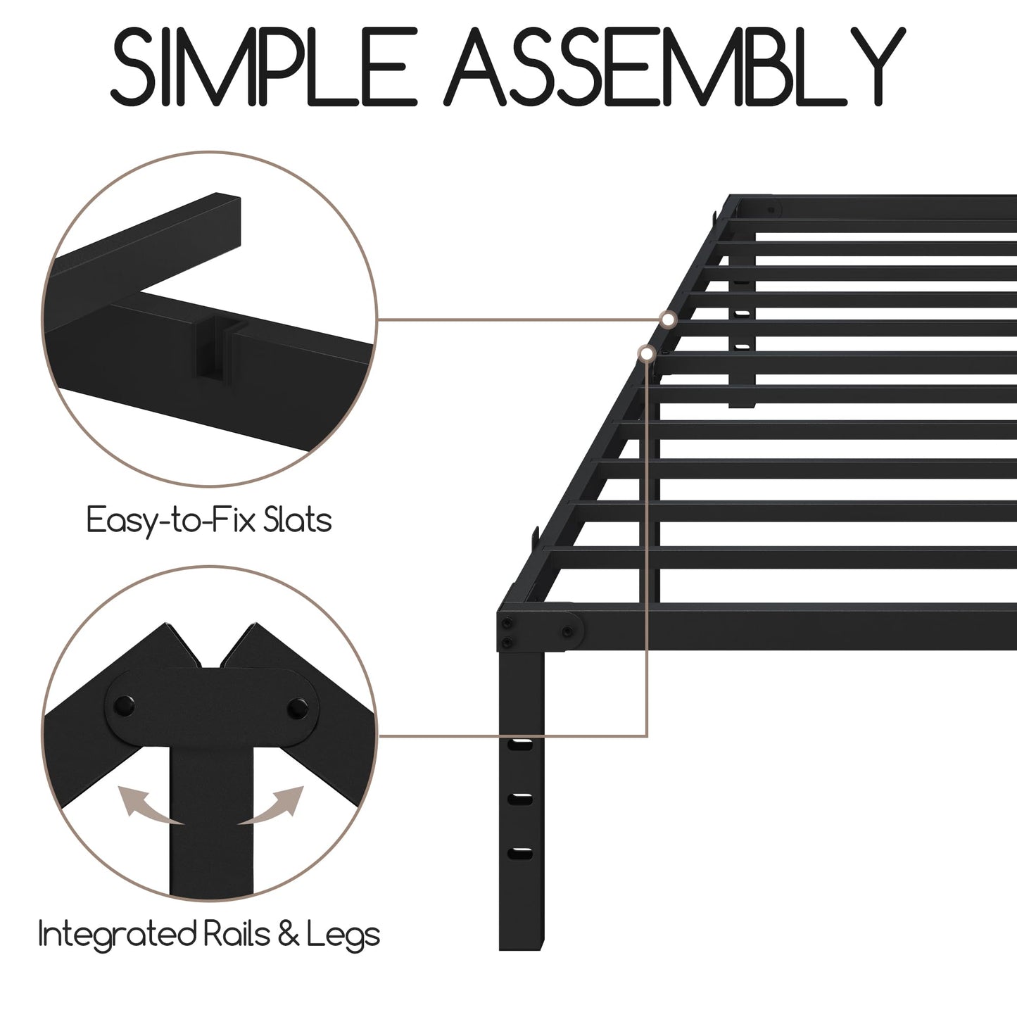 Yaheetech 36cm Double Metal Bed Frame 4ft6, Heavy Duty Steel Slat Support