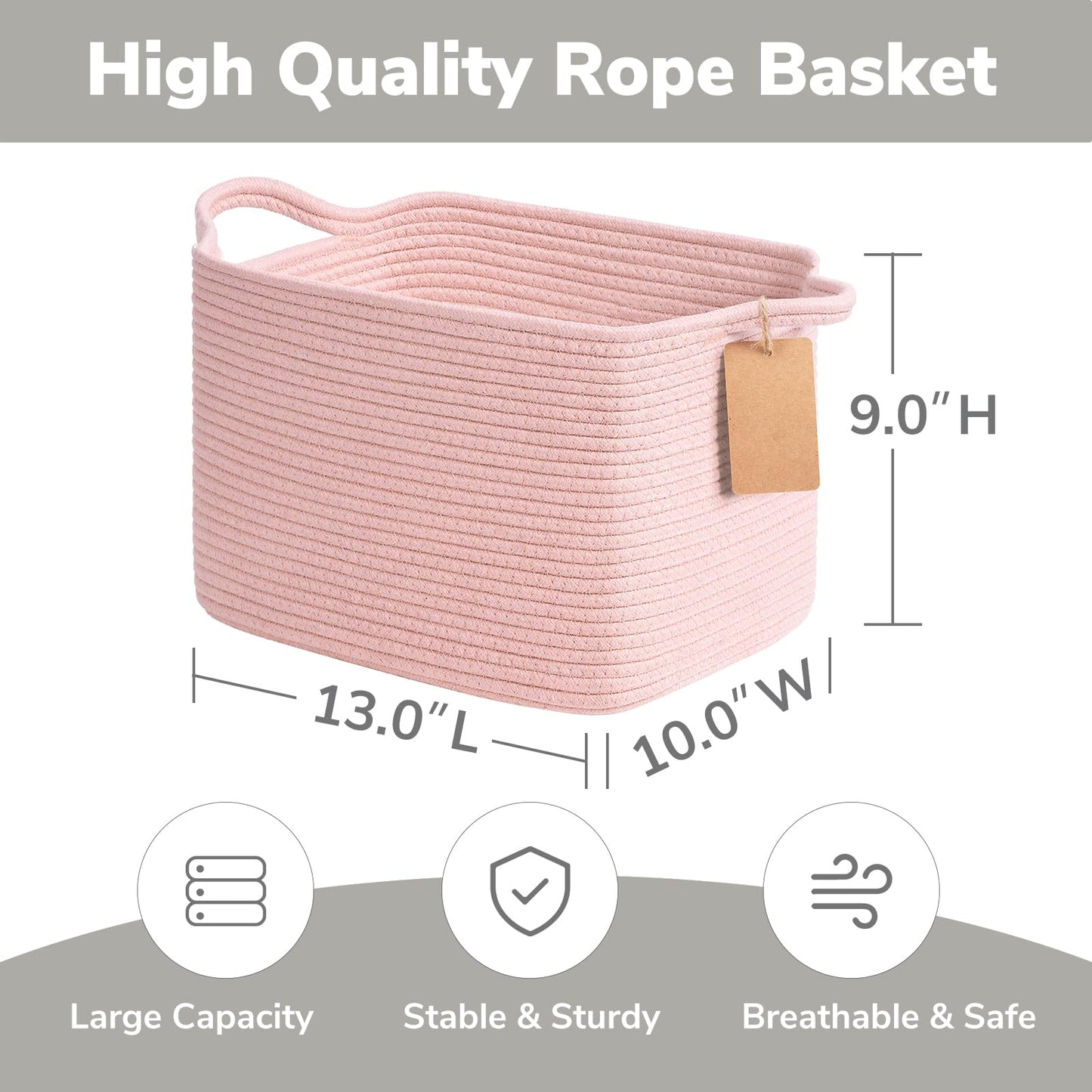 TIMEYARD Pink Cotton Rope Storage Basket Woven Shelf Basket for Organising