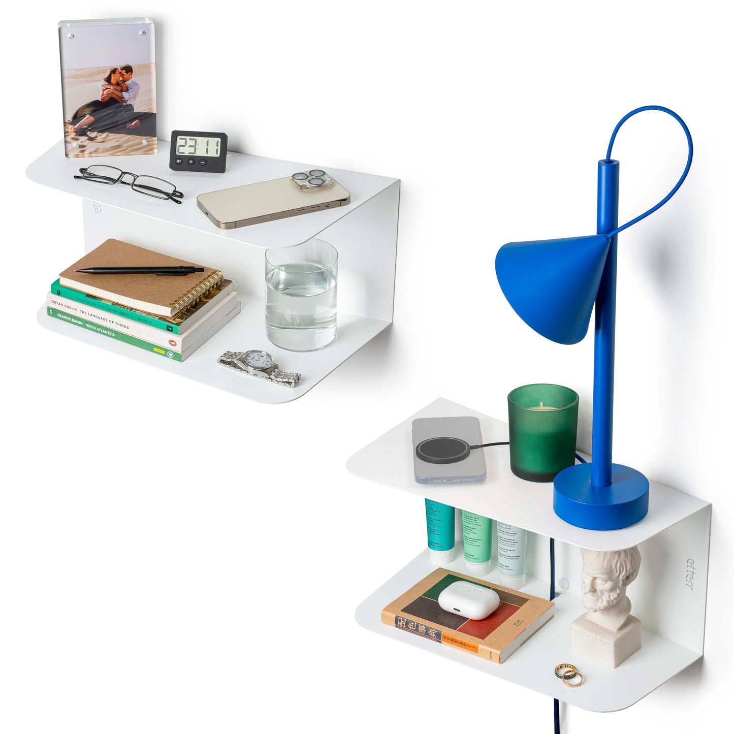 etterr Bedside Table, Side Table, Black Bedside Tables, Bedside Tables, Bedroom Bedside Tables (1 Unit, White, 38 x 20 x 18 cm)