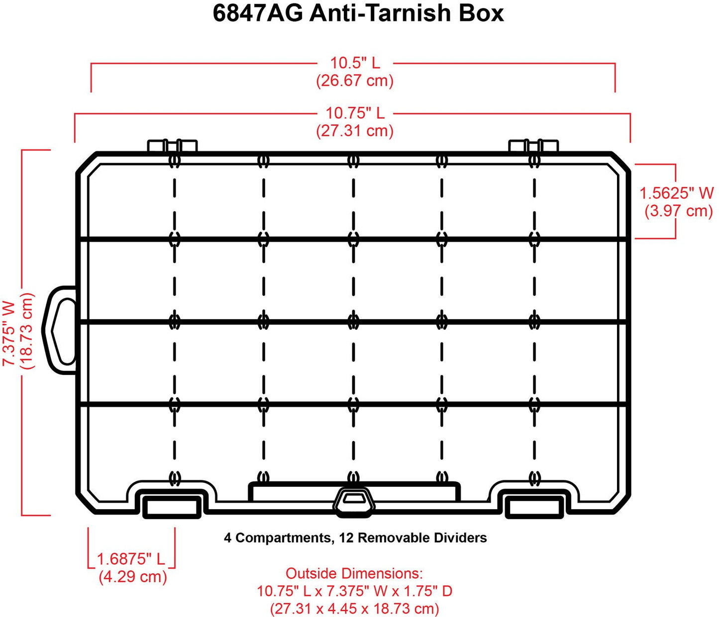 ArtBin 6847AG ZERUST Anti-Tarnish Box, 4 Compartment, Medium (10.75" x 7.375")