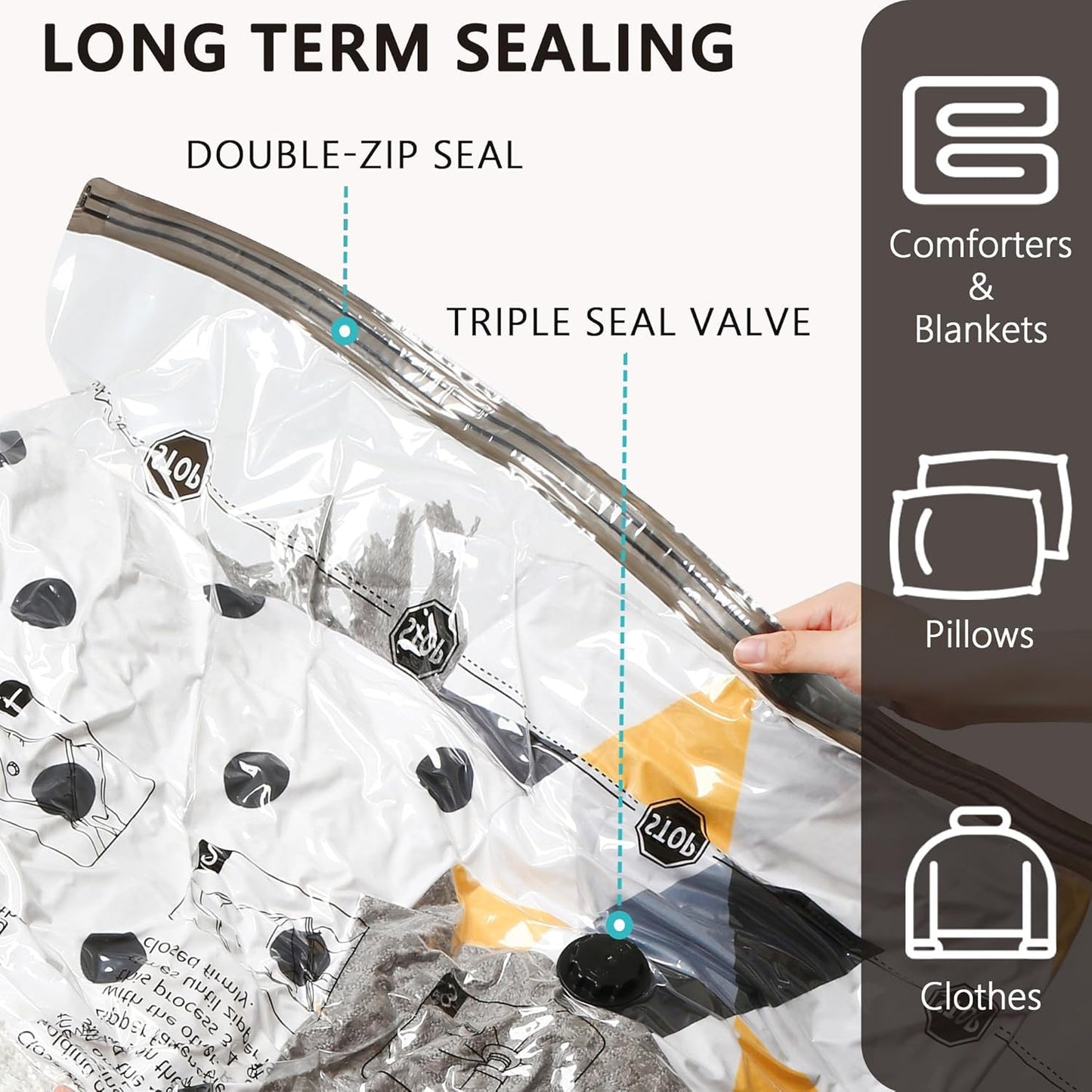 Vacuum Storage Bags 8 Jumbo, Space Saver Bags with Travel Hand Pump, Compression Seal Bags for Clothes, Duvets