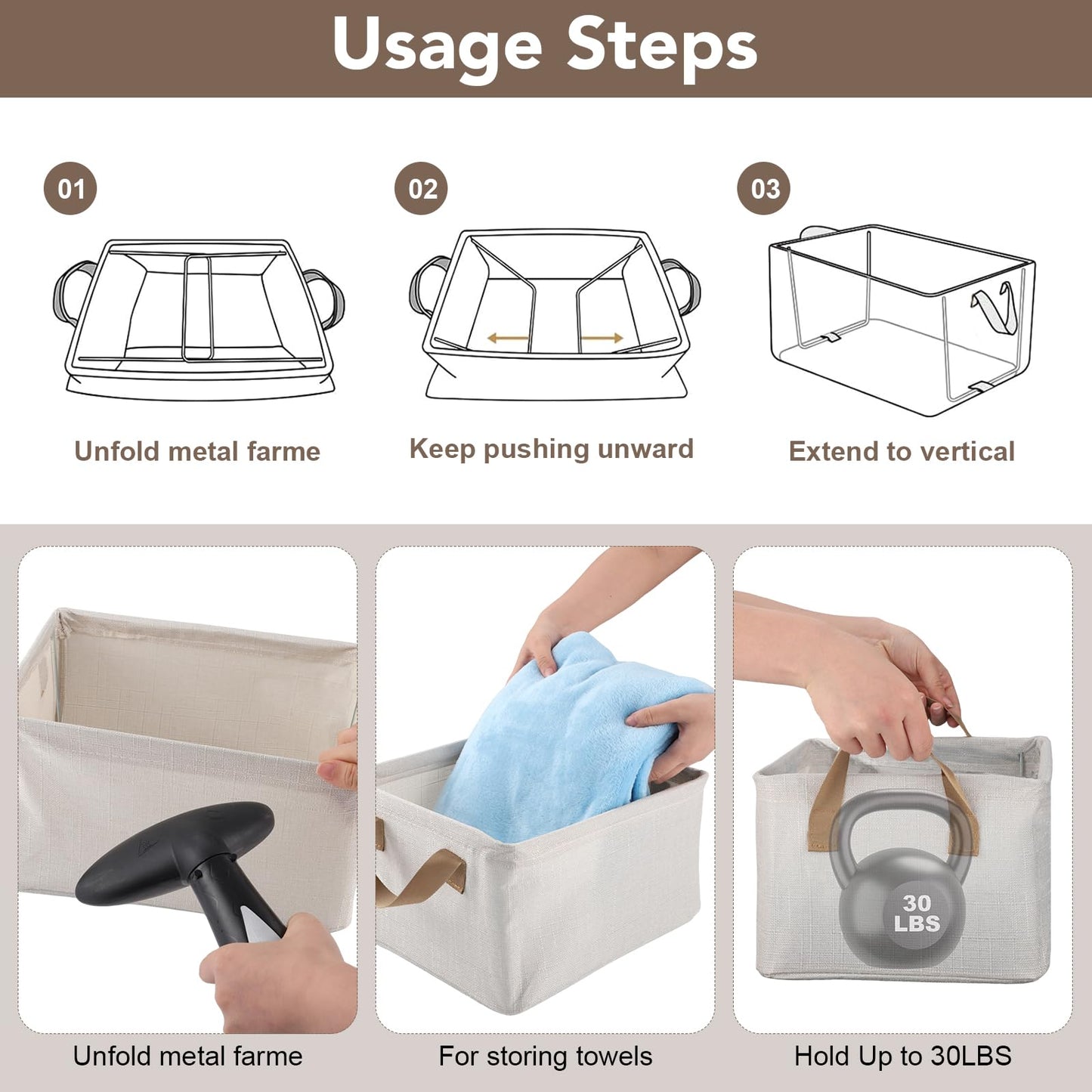 2 Pack Storage Baskets for Shelf, Small Closet Organizers and Storage Cream