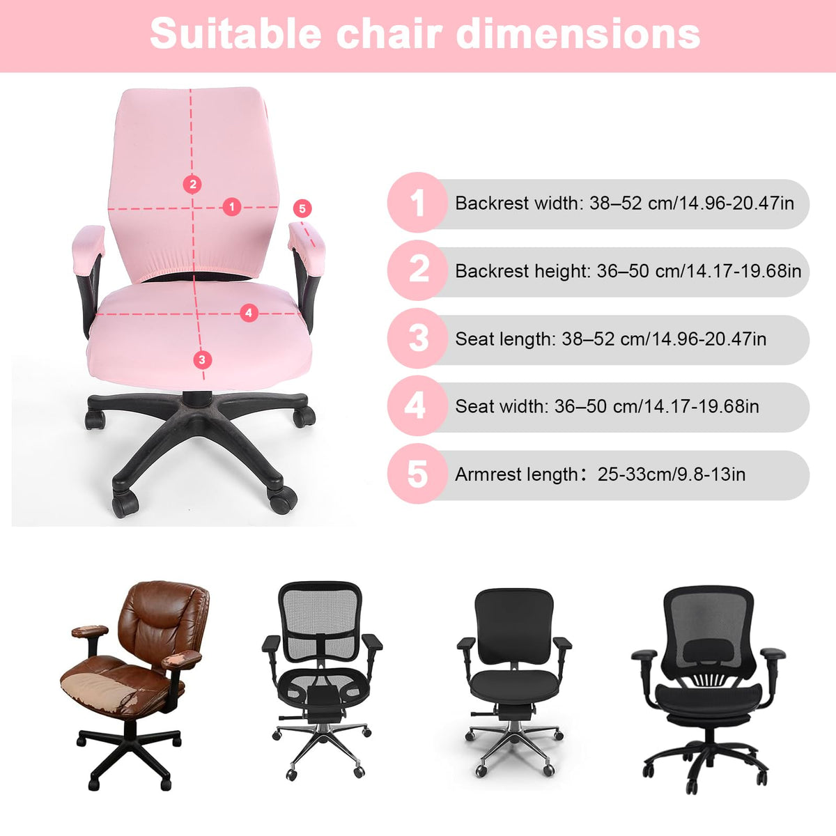 Yolev 4 PCS Office Chair Covers Set,Universal Protective Desk Chair Covers, Stretchable Office Chairs Seat Cover with Armrest Cover,Slipcovers