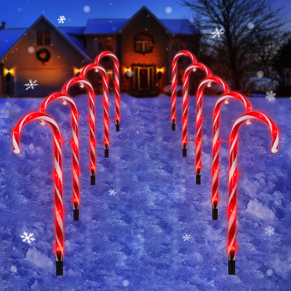 Christmas Lights Outdoor - 10 Sets 21in Candy Cane 60 Red LEDs with Memory Function 8 Modes End-to-End Plug in Waterproof Extendable Lighted Xmas Path