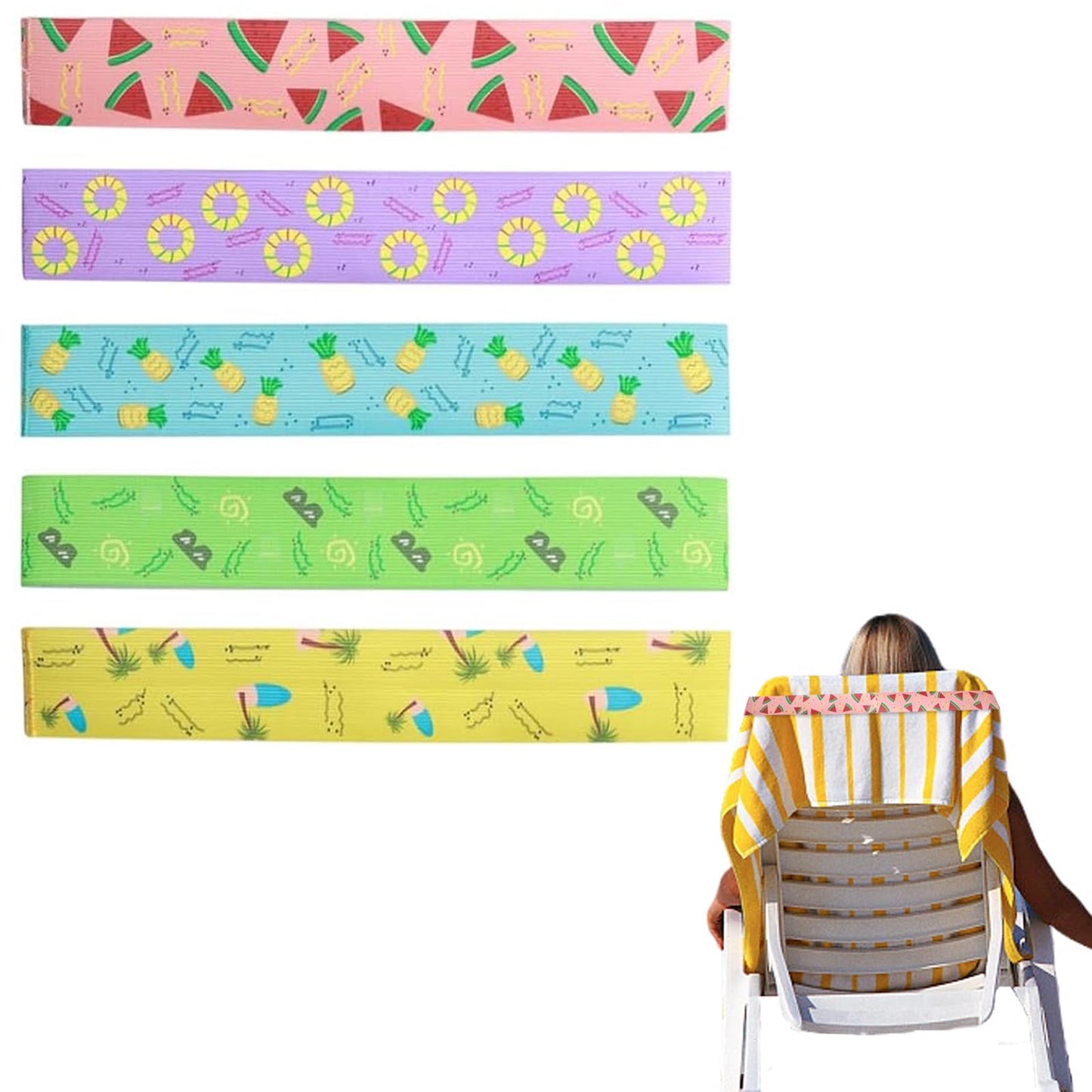 Satiskid 5Pcs Beach Towel Bands for Sun Loungers, Elastic Sunbed Towels Band, Beach Towel Clips Windproof Sunbed Straps Holders for Summer Pool