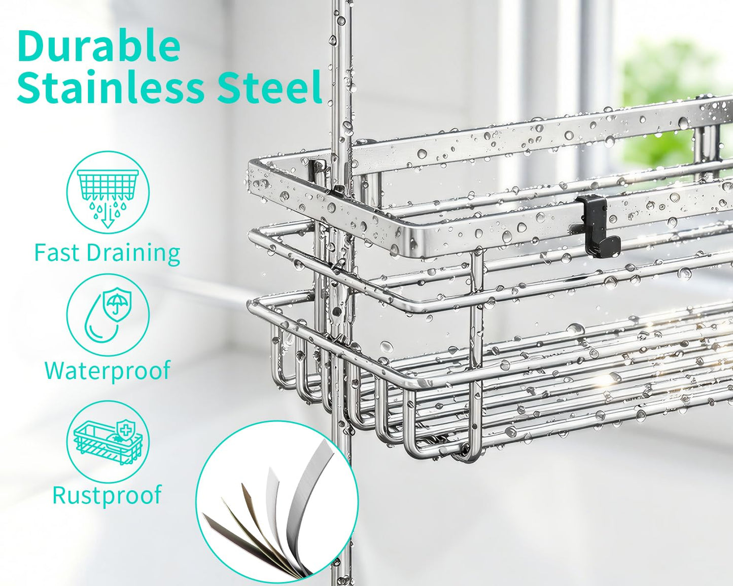 HapiRm Hanging Shower Caddy Organiser - 2 Tier Rustproof 304 Shower Storage