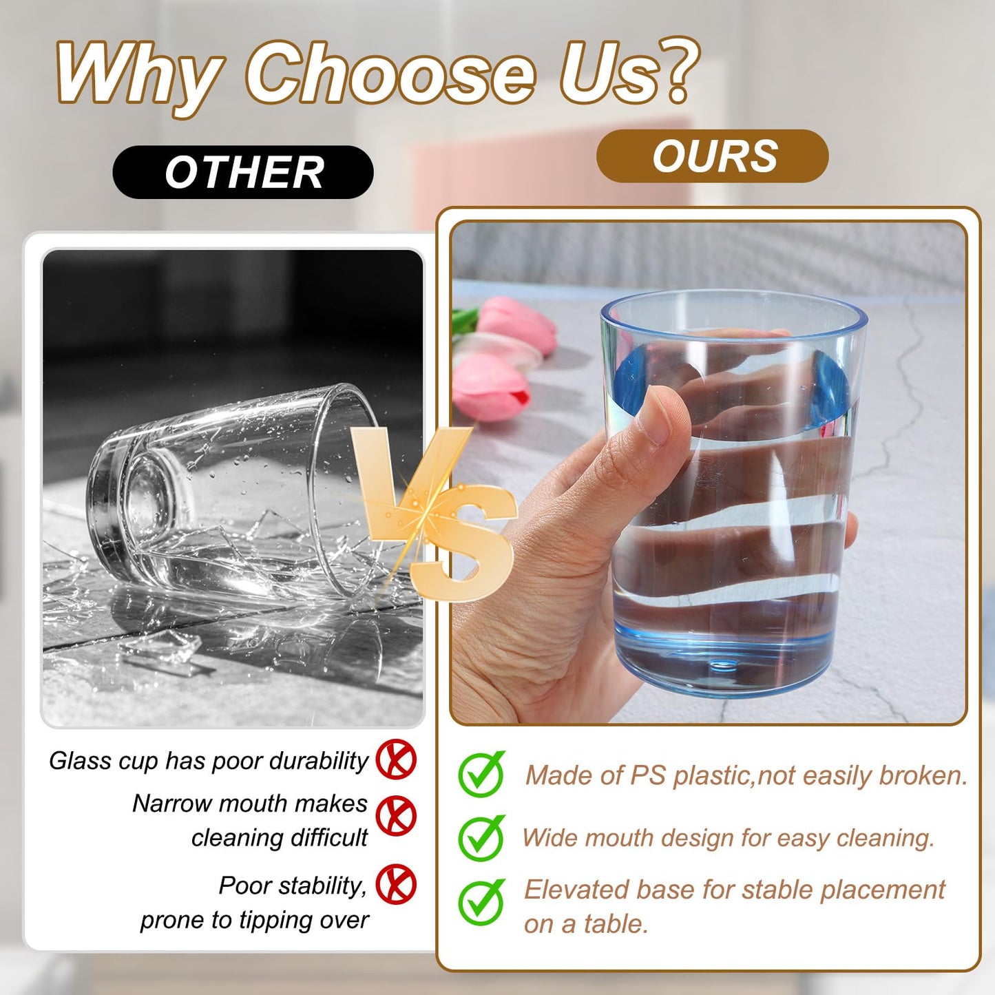 sourcing map 4Pcs Bathroom Tumbler, 350ml (11.83 Oz) Toothbrush Cups Unbreakable Solid Color Plastic Mouthwash Cup Stackable Reusable Tumbler for