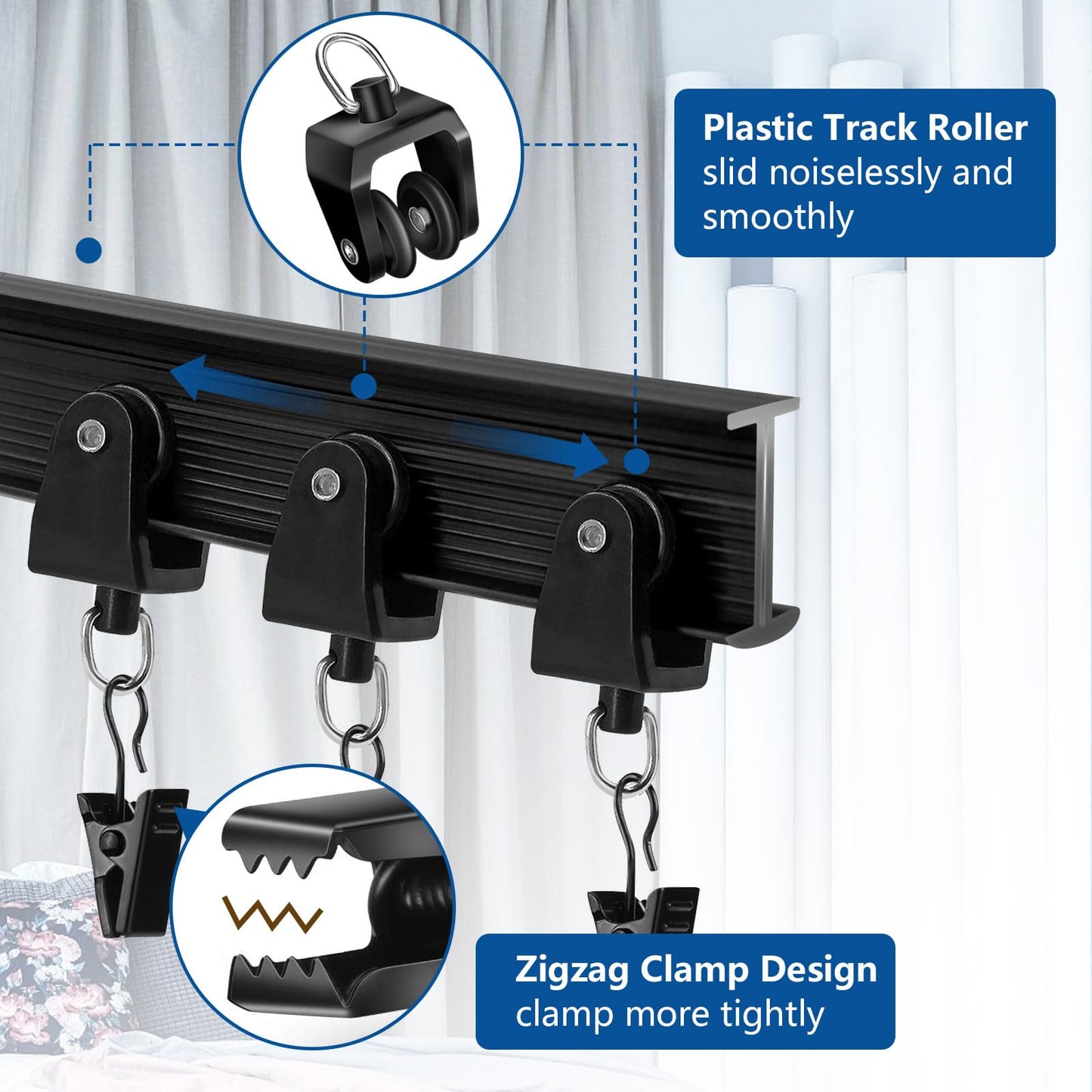 Ceiling Curtain Track, Flexible Bendable Curtain Track 10Ft Black Curved Curtain Rail Ceiling Wall Mount Curtain Sliding Track System Set for RV